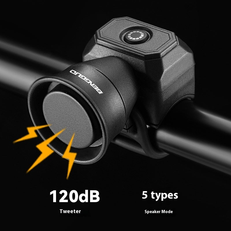 Electric Bike Horn - Electronic Bicycle Bell with 5 Sound Modes, Rechargeable USB Type-C, Volume 50-120 DB Waterproof Horn for Women Men Kids Tricycles Scooter BMX MTB