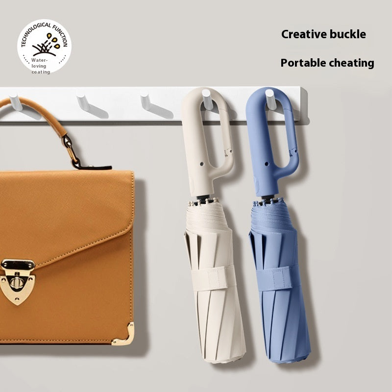 Inverted Umbrella with Carabiner Handle, Compact Wind Proof Umbrellas For Rain and Sun Protection, Portable Reverse Folding Umbrella, Car Umbrella