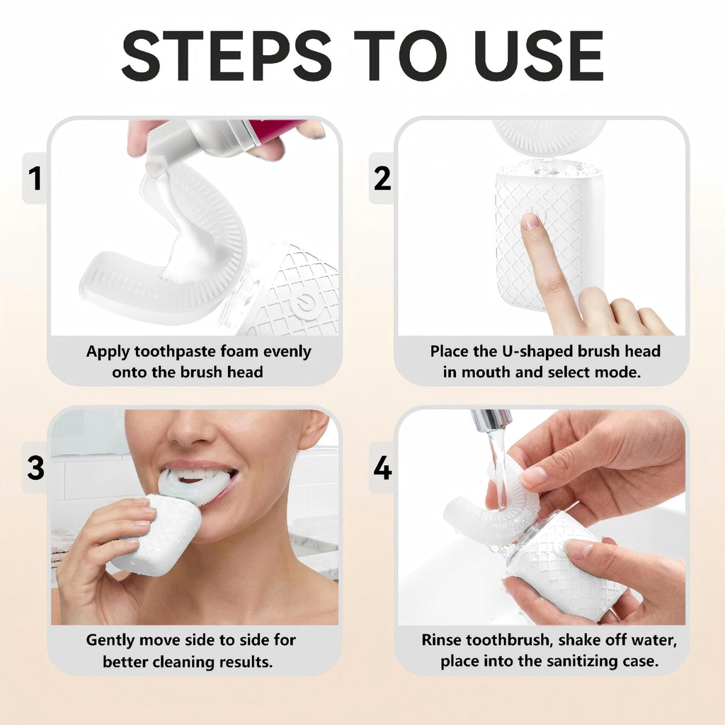 U-Shaped Sonic Electric Toothbrush for Adults & Kids 7+ , 360° Hands-Free Cleaning, Blue Light Whitening Technology, Sanitizing Case, USB Rechargeable, IPX7 Waterproof