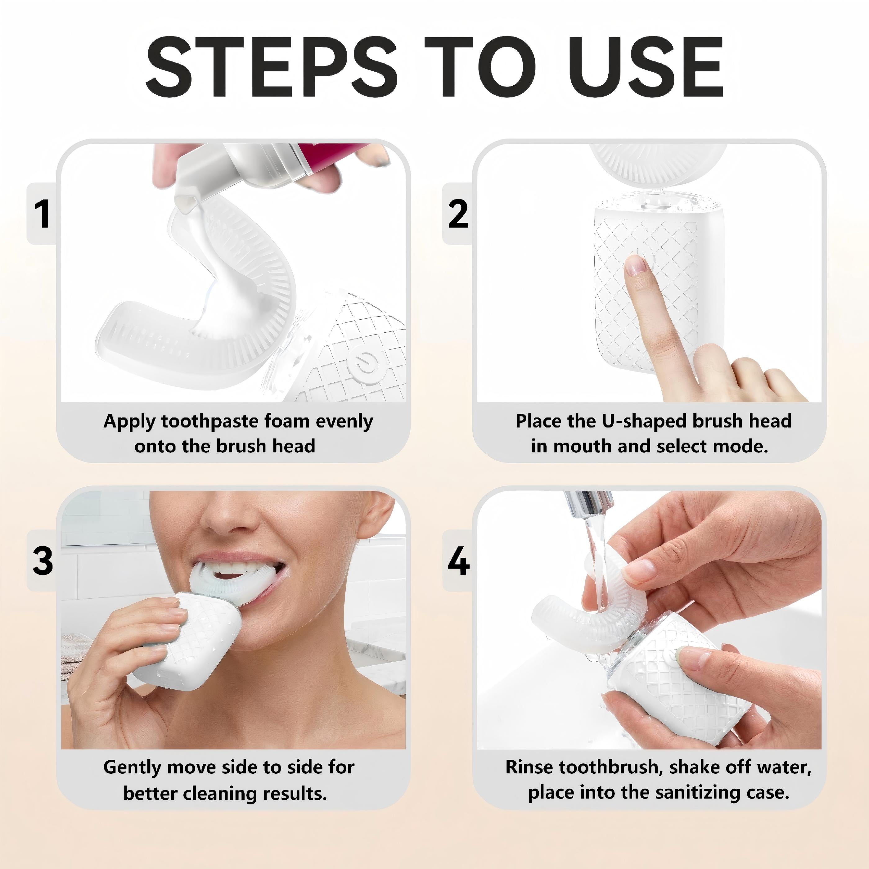 U-Shaped Sonic Electric Toothbrush for Adults & Kids 7+ , 360° Hands-Free Cleaning, Blue Light Whitening Technology, Sanitizing Case, USB Rechargeable, IPX7 Waterproof