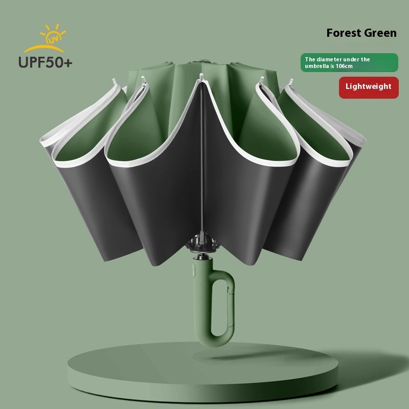 Inverted Umbrella with Carabiner Handle, Compact Wind Proof Umbrellas For Rain and Sun Protection, Portable Reverse Folding Umbrella, Car Umbrella