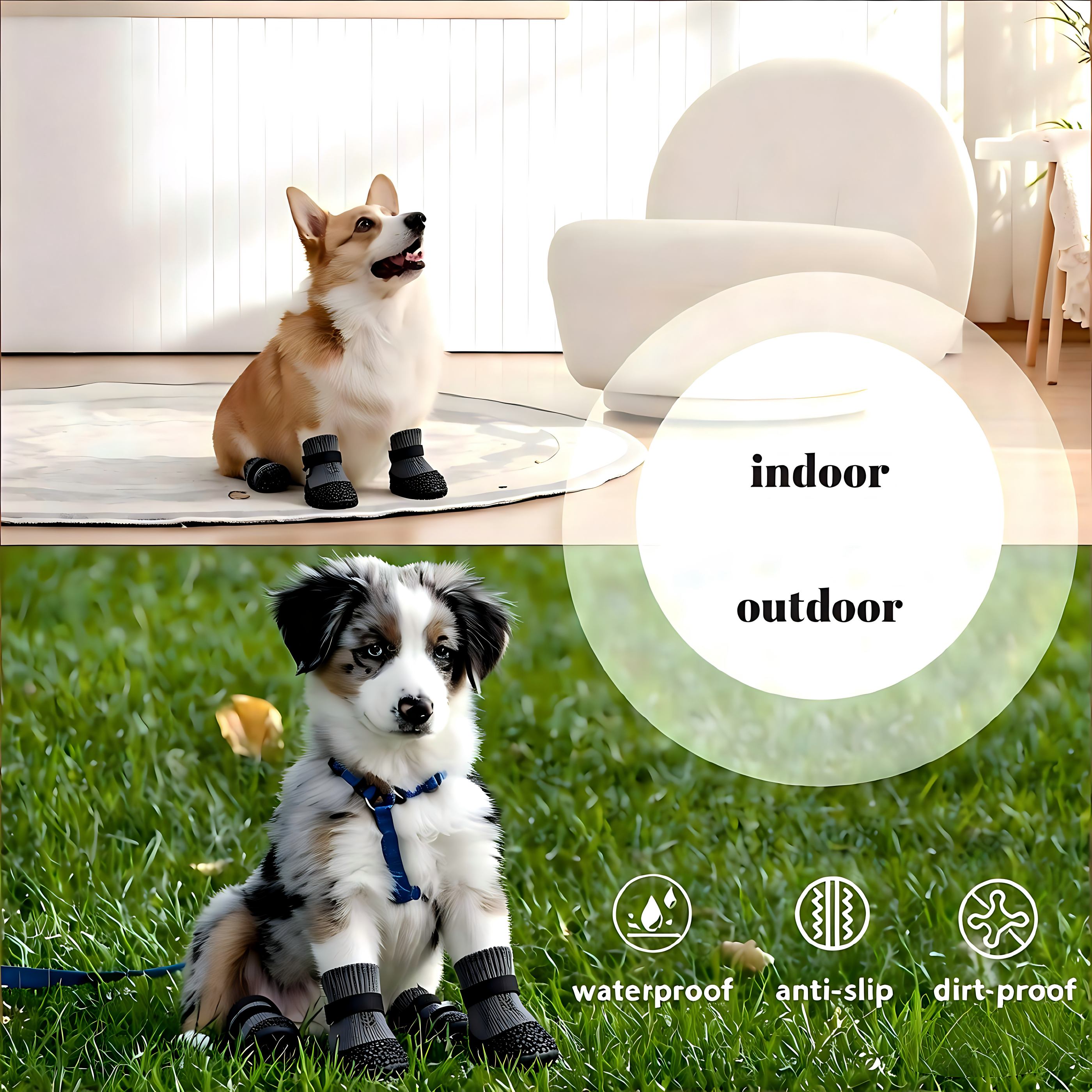 Waterproof Dog Boots, Non-Slip Dog Socks for Indoor & Outdoor Use, Protect Paws from Hot Pavement & Snow, Comfortable & Durable for Small Medium Large Dogs