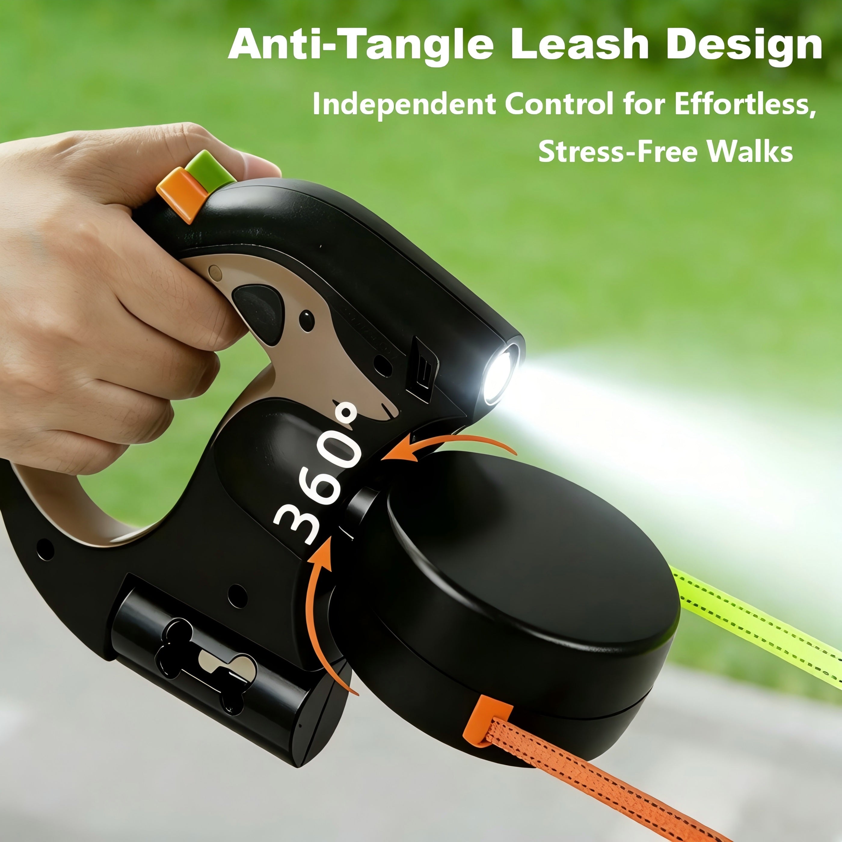 Dual Dog Retractable Leash with Built-in LED Light, 360° Rotating Design, Anti-Slip Handle, USB Rechargeable for Safe Night Walking & Outdoor Activities