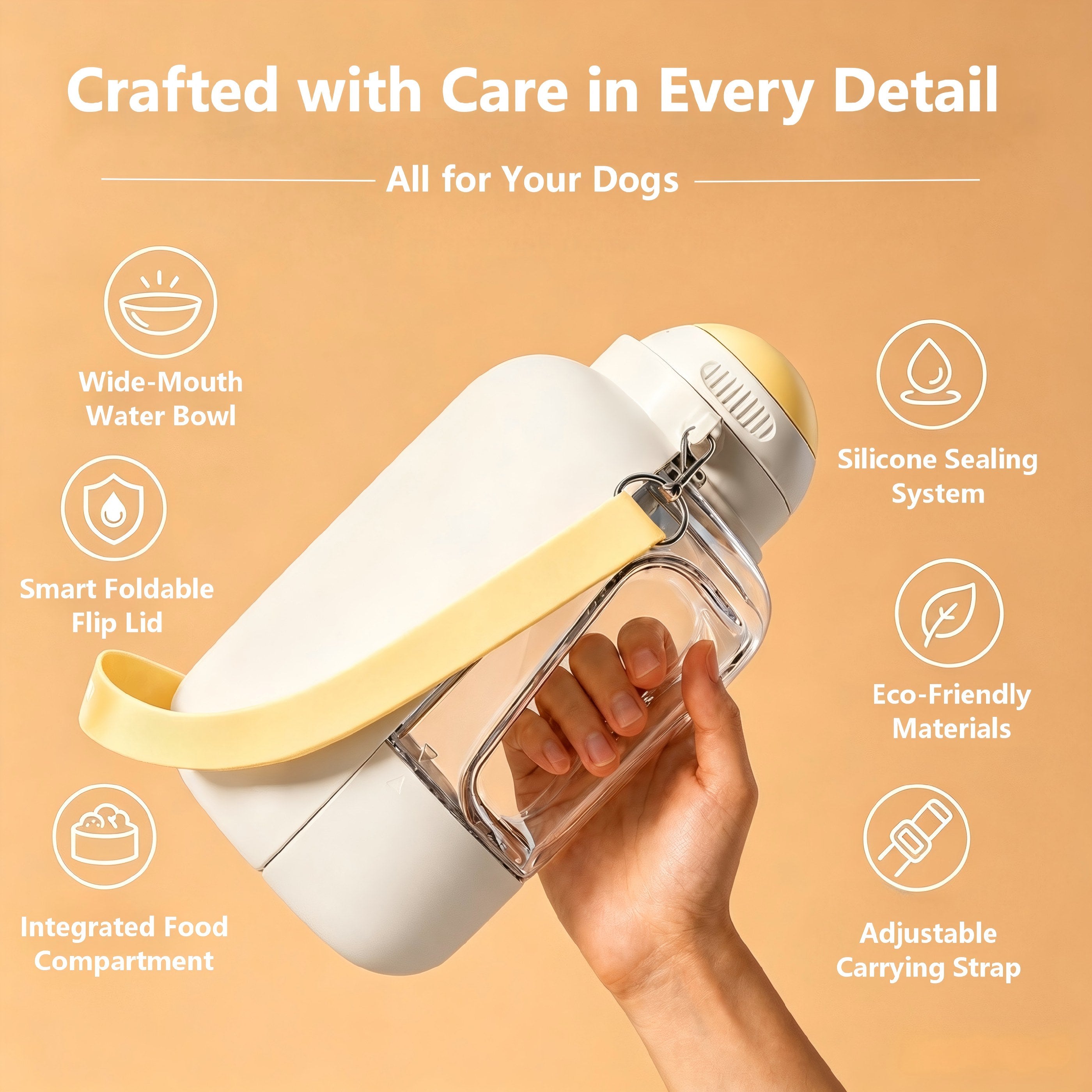 Dog Travel Bottle with Food Container– Large Capacity (32 oz Water & 10 oz Food), Leak-Proof, Perfect for  Dogs or Multiple Pets on the Go