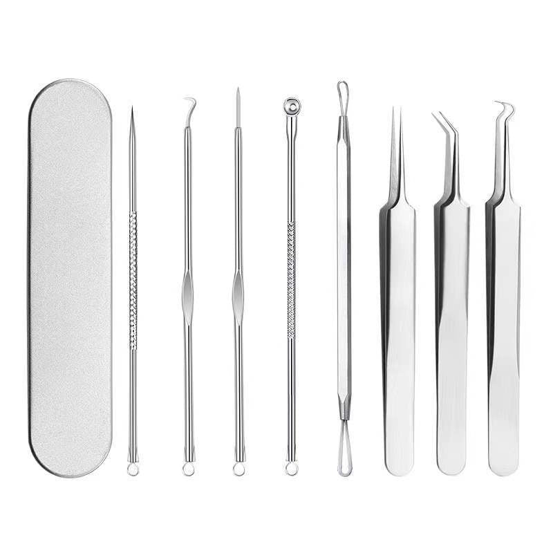 Professional Blackhead Remover Tool Kit, Stainless Steel Pimple Popper & Comedone Extractor Set with Metal Case (Silver)