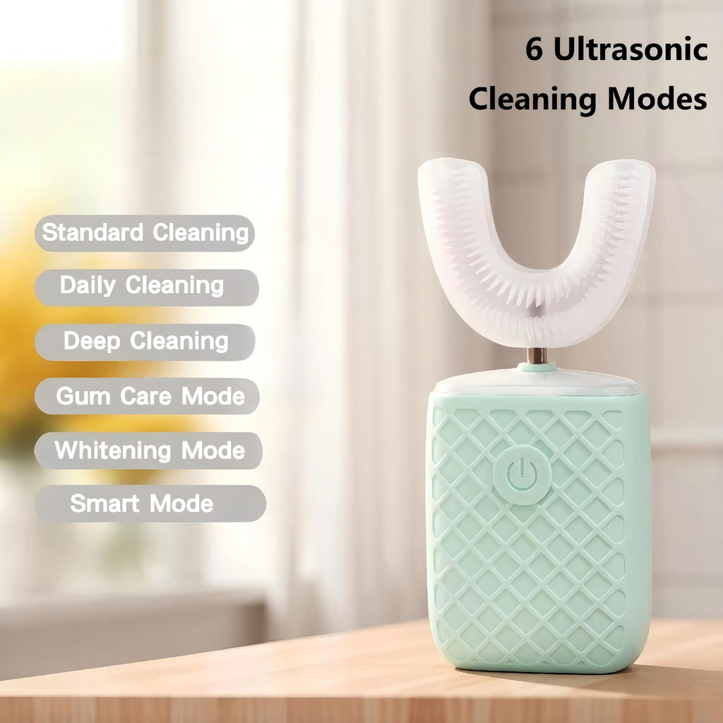 U-Shaped Sonic Electric Toothbrush for Adults & Kids 7+ , 360° Hands-Free Cleaning, Blue Light Whitening Technology, Sanitizing Case, USB Rechargeable, IPX7 Waterproof