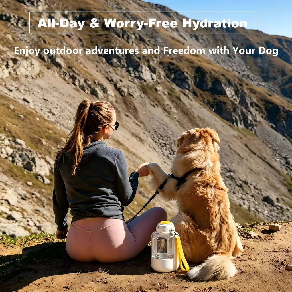 Dog Travel Bottle with Food Container– Large Capacity (32 oz Water & 10 oz Food), Leak-Proof, Perfect for  Dogs or Multiple Pets on the Go