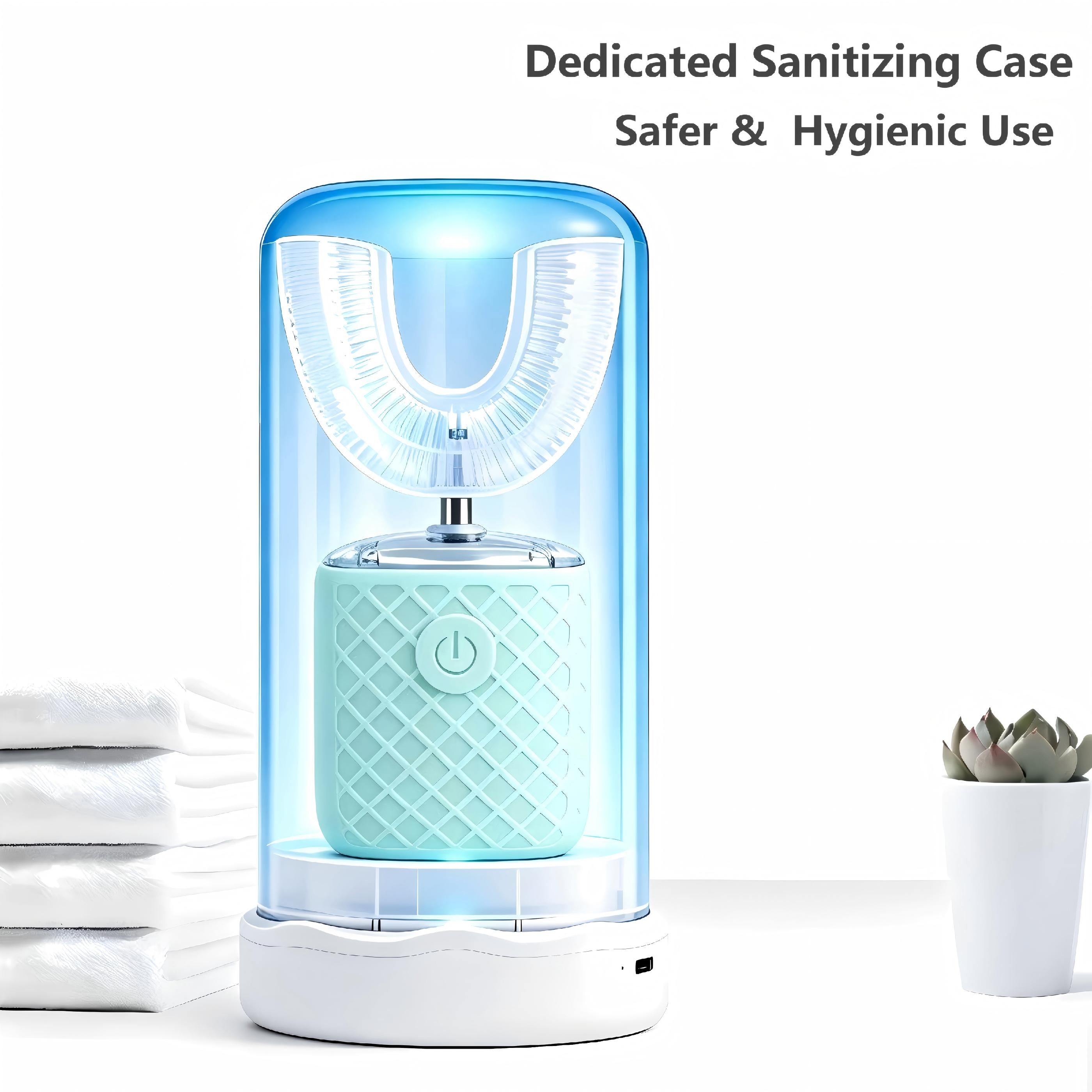 U-Shaped Sonic Electric Toothbrush for Adults & Kids 7+ , 360° Hands-Free Cleaning, Blue Light Whitening Technology, Sanitizing Case, USB Rechargeable, IPX7 Waterproof