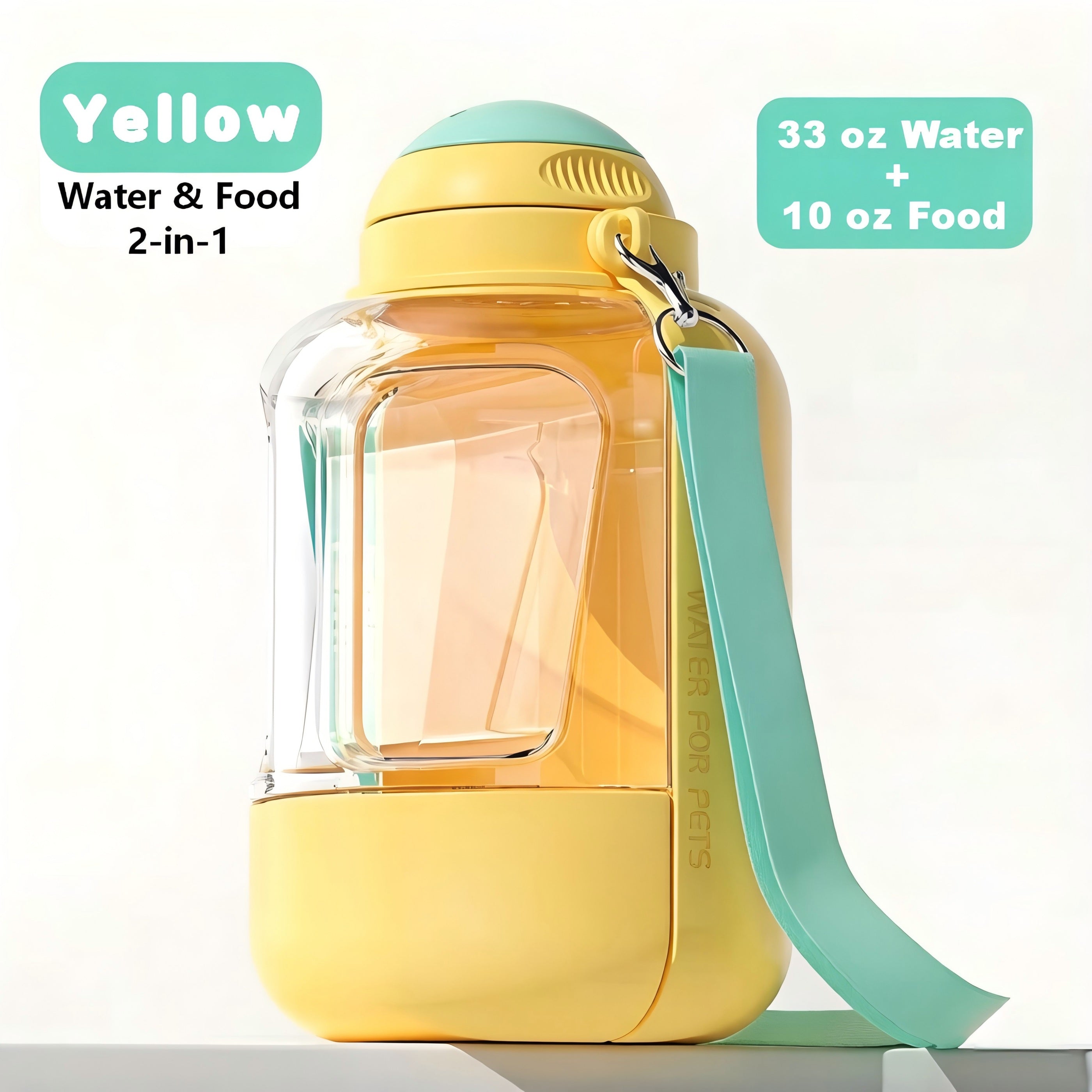 Dog Travel Bottle with Food Container– Large Capacity (32 oz Water & 10 oz Food), Leak-Proof, Perfect for  Dogs or Multiple Pets on the Go