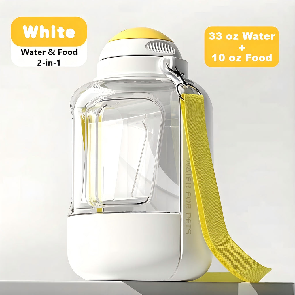Dog Travel Bottle with Food Container– Large Capacity (32 oz Water & 10 oz Food), Leak-Proof, Perfect for  Dogs or Multiple Pets on the Go
