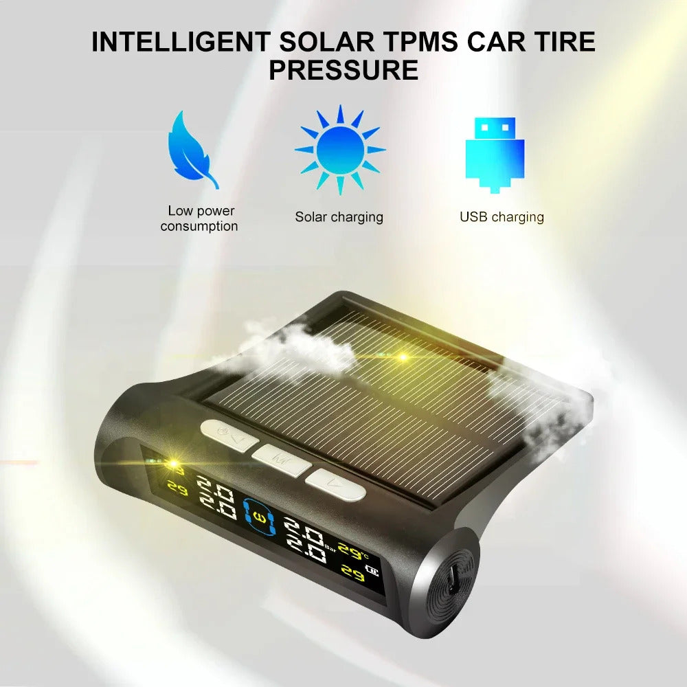 E-ACE Solar Power TPMS Car Tire Pressure Alarm Monitor System Auto Security Alarm Systems Tyre Pressure Temperature Warning