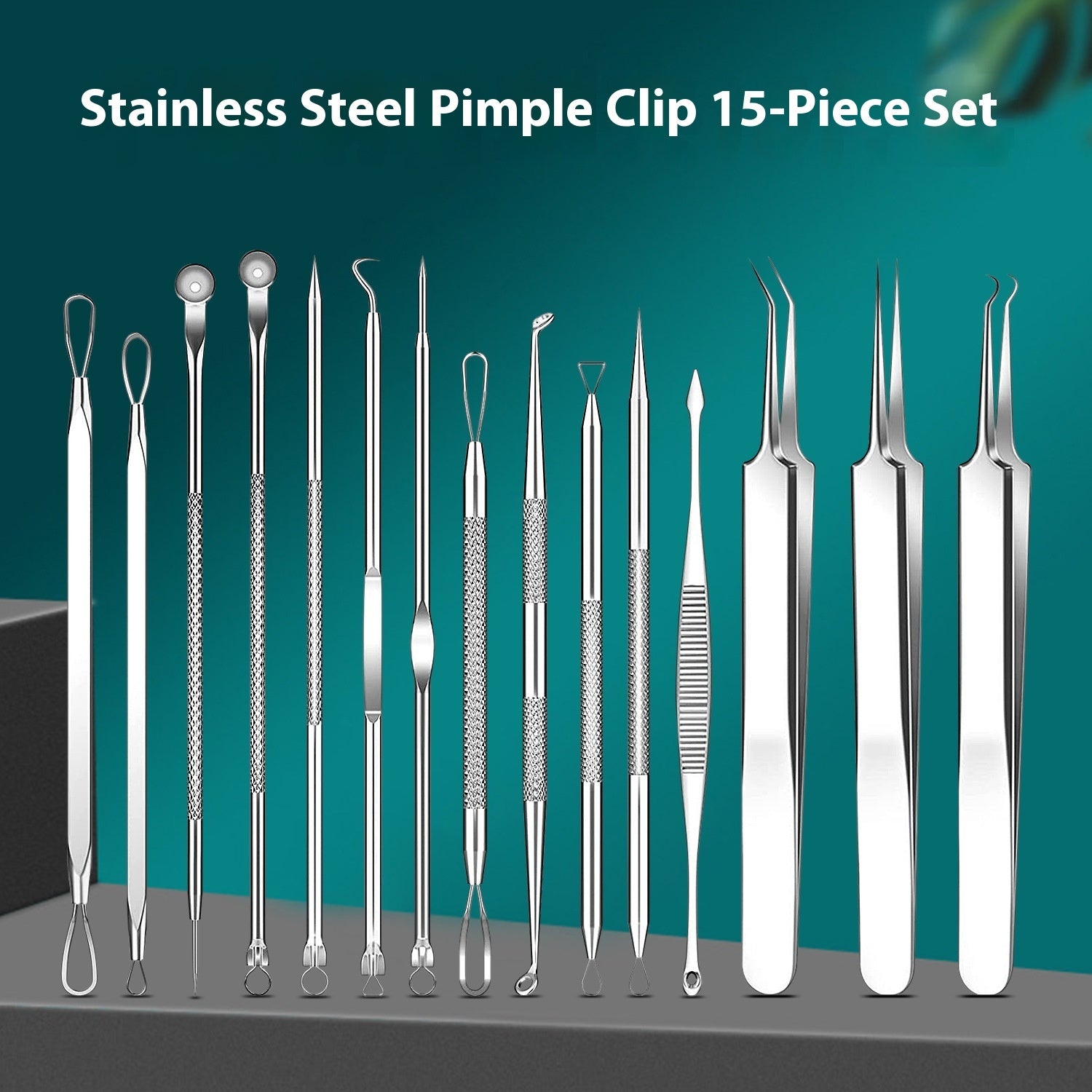 Professional Blackhead Remover Tool Kit, Stainless Steel Pimple Popper & Comedone Extractor Set with Metal Case (Silver)
