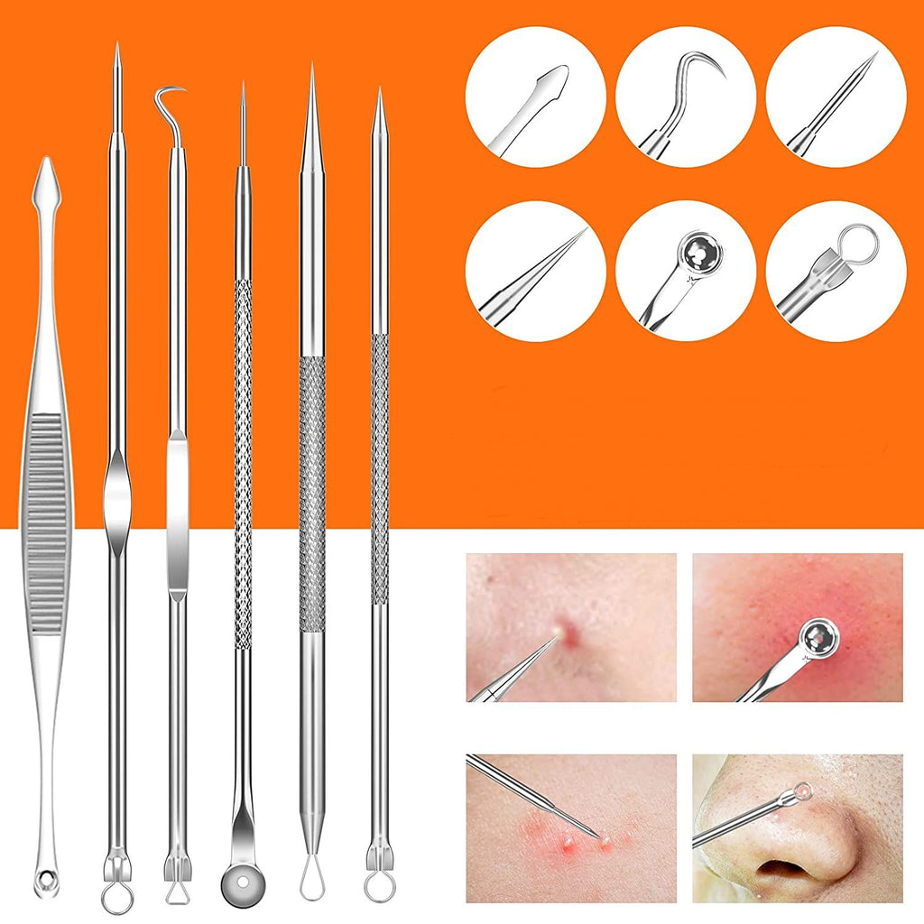 Professional Blackhead Remover Tool Kit, Stainless Steel Pimple Popper & Comedone Extractor Set with Metal Case (Silver)