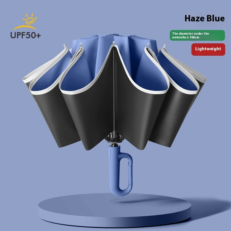 Inverted Umbrella with Carabiner Handle, Compact Wind Proof Umbrellas For Rain and Sun Protection, Portable Reverse Folding Umbrella, Car Umbrella