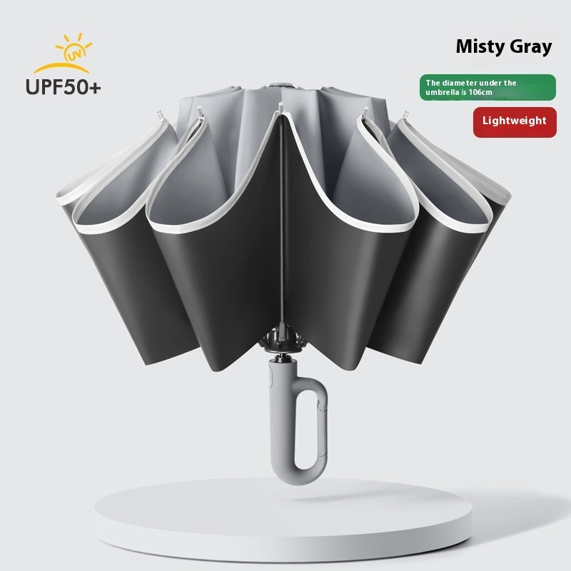 Inverted Umbrella with Carabiner Handle, Compact Wind Proof Umbrellas For Rain and Sun Protection, Portable Reverse Folding Umbrella, Car Umbrella