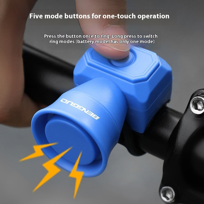 Electric Bike Horn - Electronic Bicycle Bell with 5 Sound Modes, Rechargeable USB Type-C, Volume 50-120 DB Waterproof Horn for Women Men Kids Tricycles Scooter BMX MTB