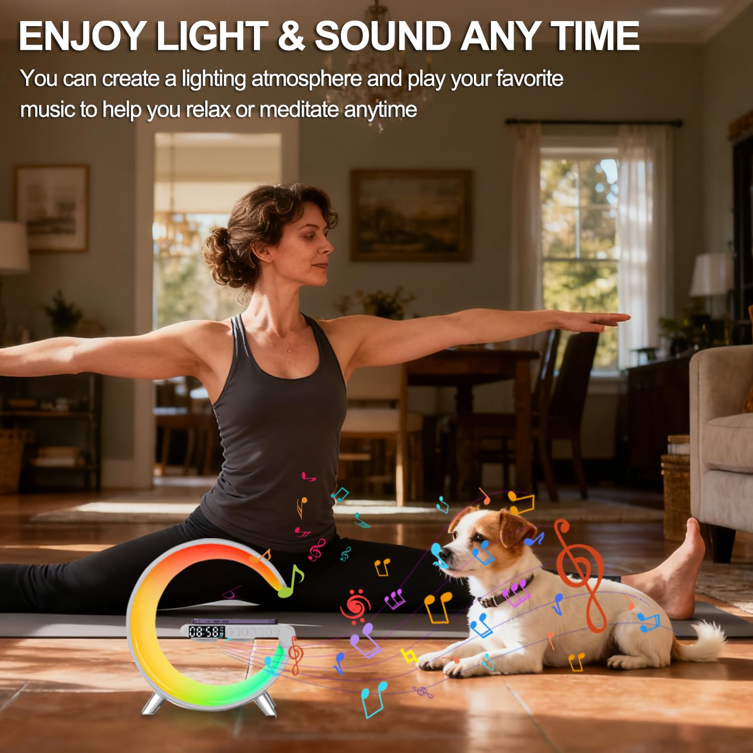 Smart LED Table Lamp, 5-in-1 Night Light Fast Wireless Charging Station, 256 Lights Mode Dimmable Bedside Lamp, Bluetooth Speaker & App Control for Bedroom, Home Decor, Alarm Clock